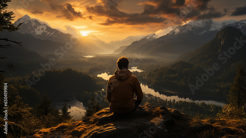 man in the mountains at sunset  travel and adventure  freedom  freedom