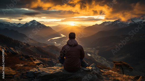 man in the mountains at sunset, travel and adventure, freedom, freedom