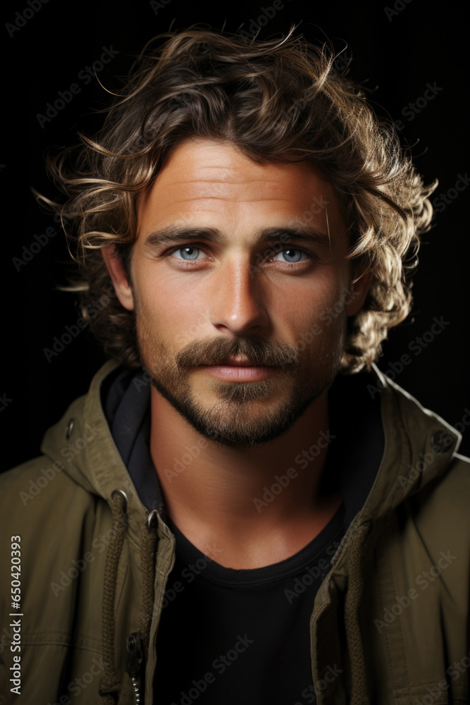 Young man standing in dark room Young man standing in dark room