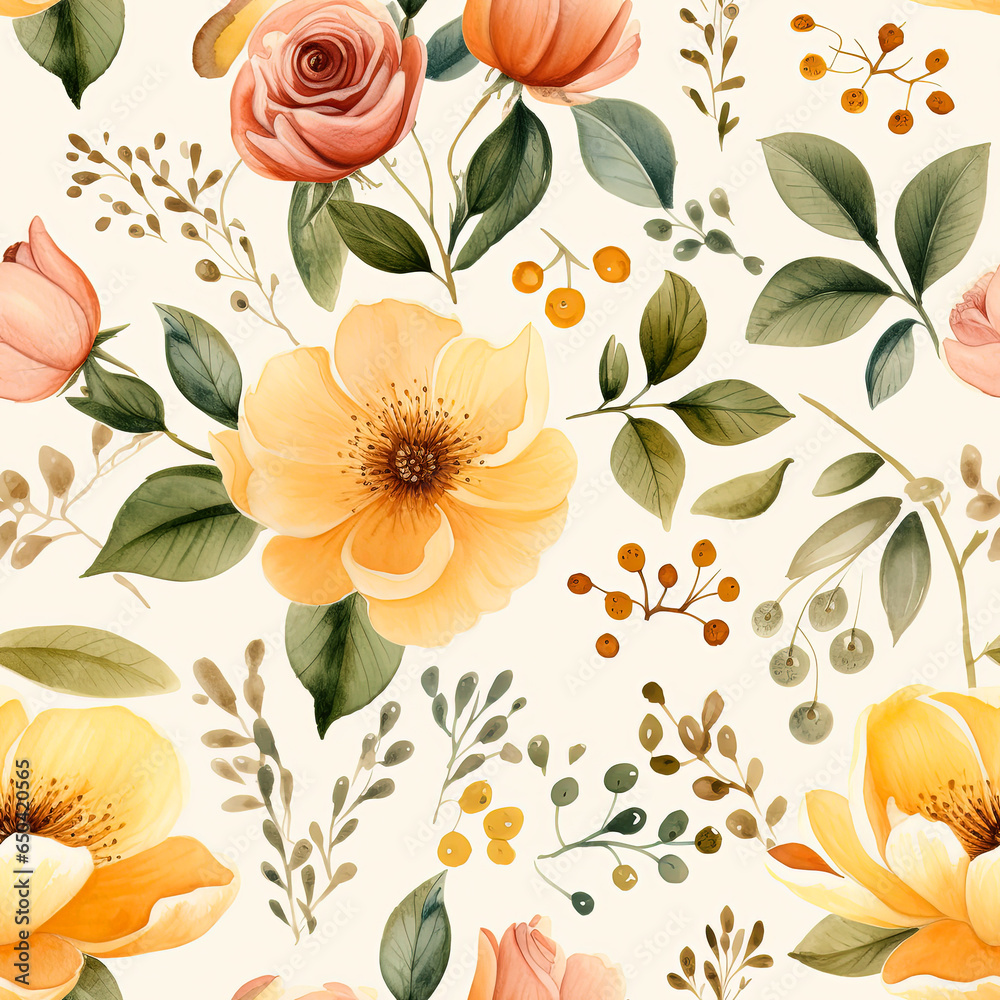 Floral botanical texture pattern with flowers and leaves. Seamless pattern can be used for wallpaper, pattern fills, web page background, surface textures. Floral botanical texture pattern with flowers and leaves. Seamless pattern can be used for wallpaper, pattern fills, web page background, surface textures.