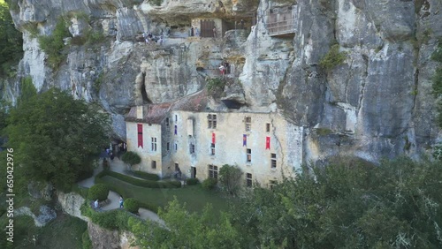 Aerial view showing the Medieval Fortified House of Reignac Museum in Tursac, France photo