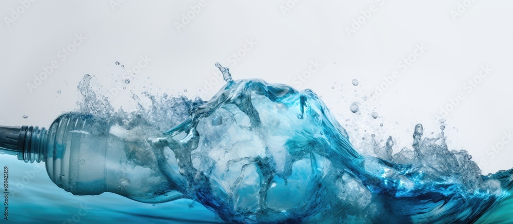 Close up of a crushed plastic bottle on a white background representing recycling and the pollution of the ocean Close up of a crushed plastic bottle on a white background representing recycling and the pollution of the ocean