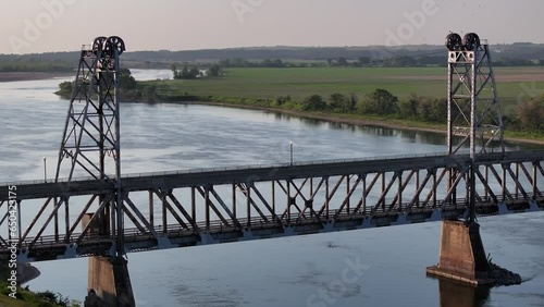 Slow Motion Drone shot of Meridian Bridge Yankton, South Dakota photo