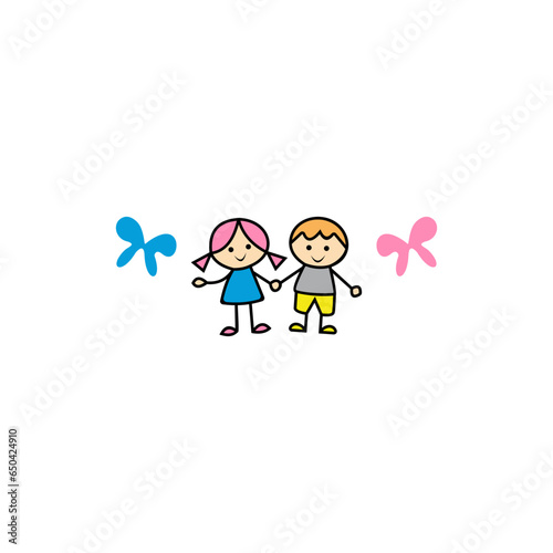 the logo of girls playing with butterflies, cute girl + butterfly, creative and playful logo design