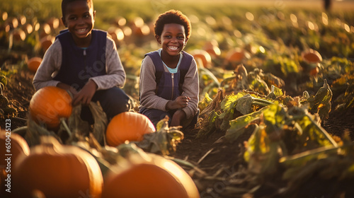 Kids in the pumpkin field