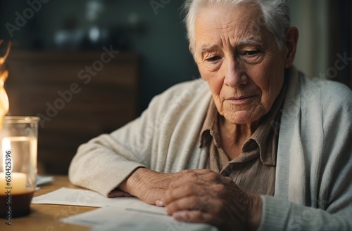 Portrait of elderly serious looking man with feeling ill, sad, background, people banner with copy space text  © Karlo