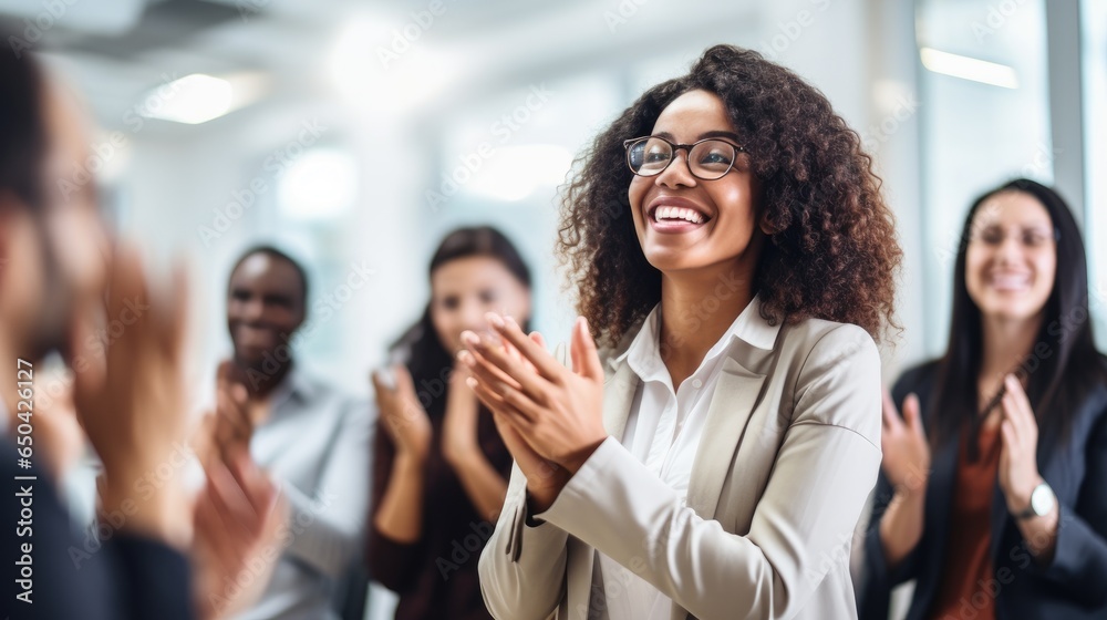 Dynamic Multiracial Business Team Collaborating and Celebrating Success in a Modern Office Environment. Dynamic Multiracial Business Team Collaborating and Celebrating Success in a Modern Office Environment.