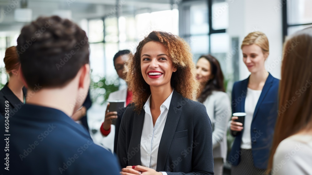 Confident Businesswoman Leading a Successful Multiracial Team in a Modern Office. Confident Businesswoman Leading a Successful Multiracial Team in a Modern Office.