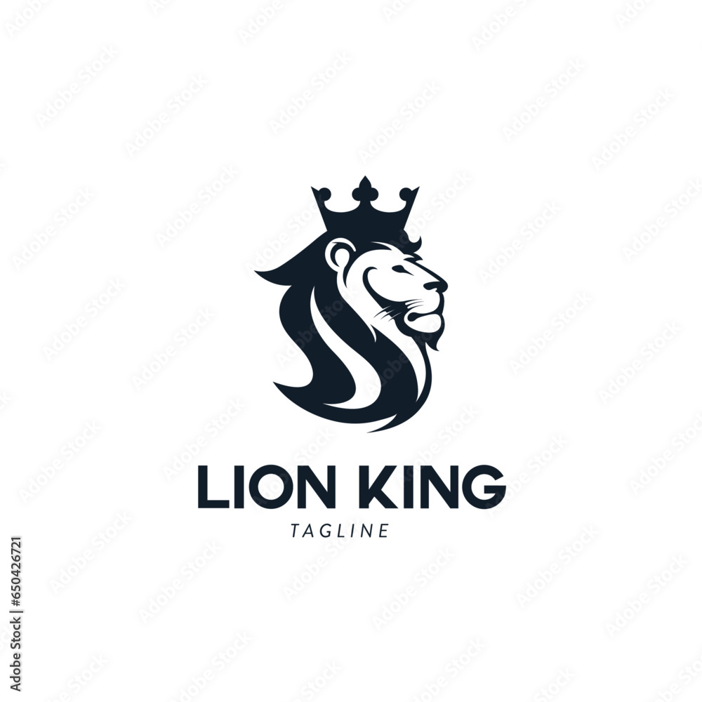 Royal king lion crown symbol. Elegant black Leo animal Logo Symbol Design Template Flat Style Vector