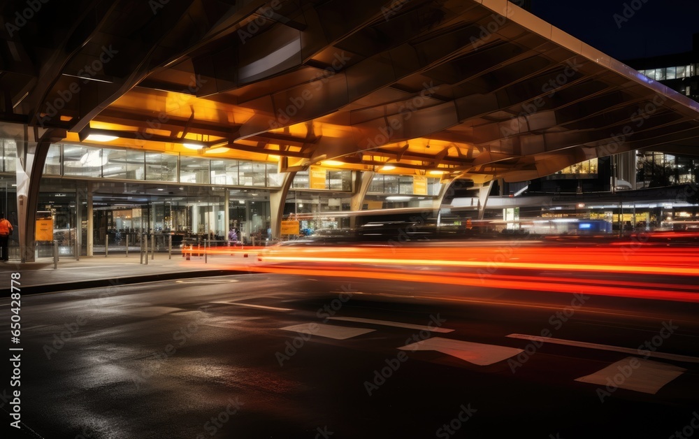 Long exposure photo of a bustling customs area. Generative AI