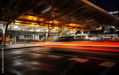 Long exposure photo of a bustling customs area. Generative AI