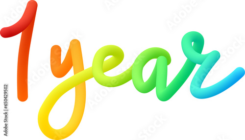 1 year fluid 3d twist text made of blended colorful circles.