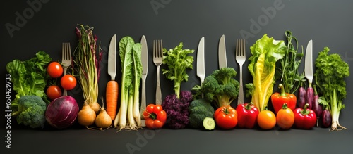 Healthful meal with organic fruits and vegetables embodying the diet concept and nutritional principles