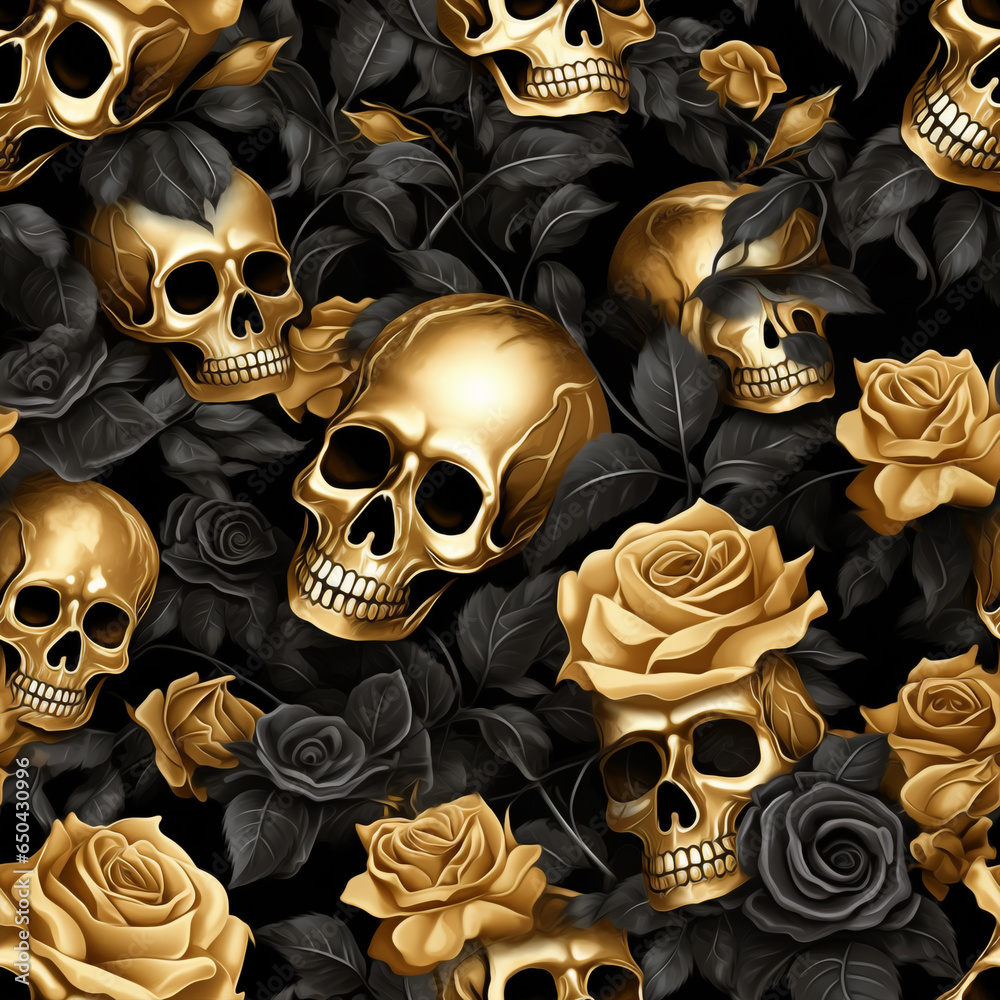 3D seamless pattern, skulls and roses. Halloween pattern wrap background. High quality photo 3D seamless pattern, skulls and roses. Halloween pattern wrap background. High quality photo