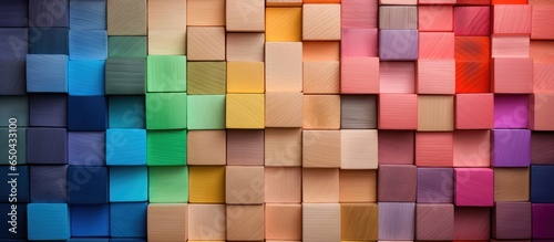 Assorted wooden blocks arranged in a row providing a backdrop for creativity and diversity