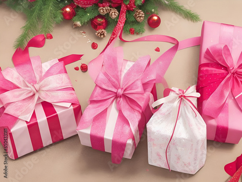 Pink Christmas gift boxes