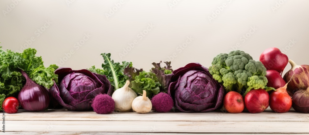 Red superfood vegetables on a white wooden board
