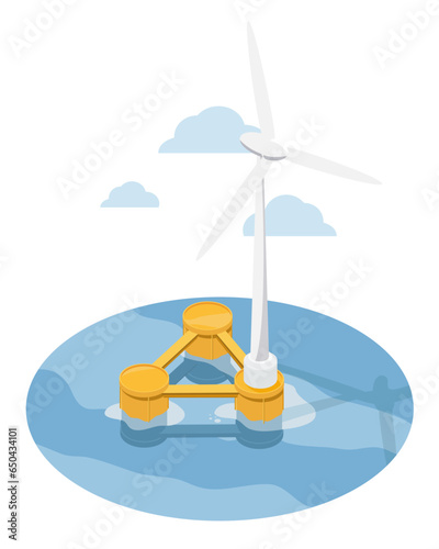 sea floating offshore wind turbines power plant clean energy concept isometric isolated vector photo