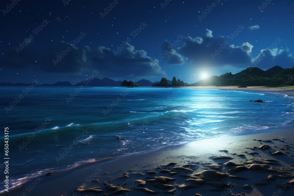 Bioluminescent Night: 8K Hyper-Realistic Beachscape
