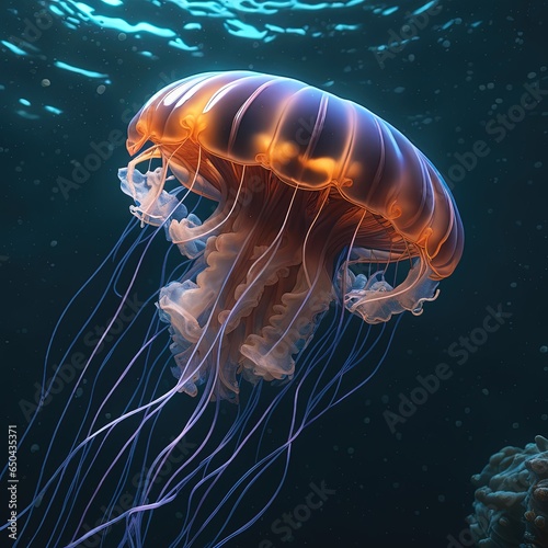 3d rendering of a jellyfish 3d rendering of a jellyfish 3d render of jellyfish on black background © Shubham