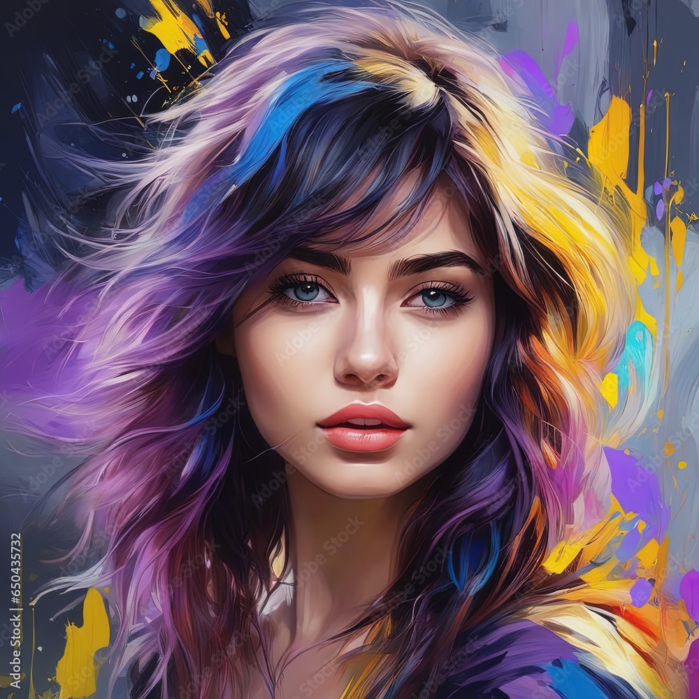 portrait of a woman with a brush painted in the color of the face portrait of a woman with a brush painted in the color of the face portrait of a girl with blue eyes. 3d rendering