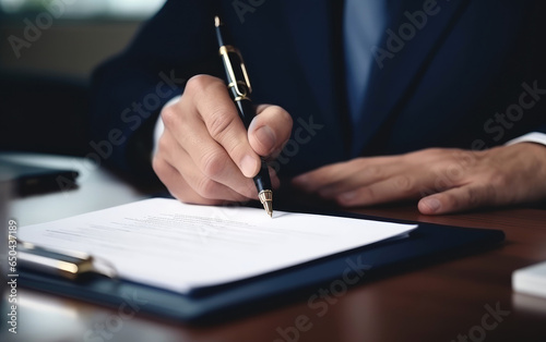 Businessman signing a major...