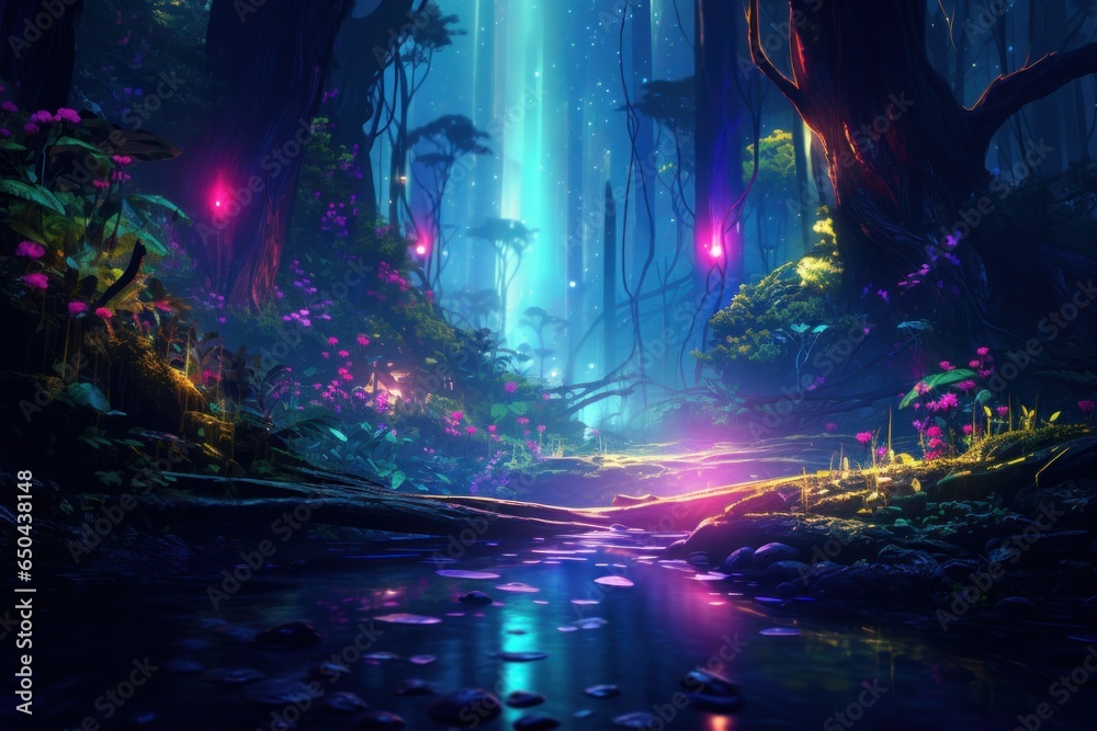 Fototapeta premium Neon Dreamscape: 8K Hyper-Realistic Forest Fusion 