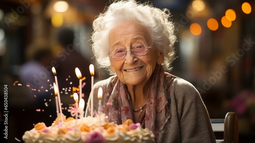 elderly woman with birthday cake