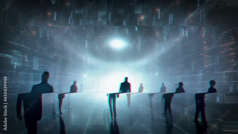 Inside a hidden underground vault, Data Cultists are shown in suspended animation, their minds seamlessly interfaced with a vast artificial intelligence network, exploring digital realms Inside a hidden underground vault, Data Cultists are shown in suspended animation, their minds seamlessly interfaced with a vast artificial intelligence network, exploring digital realms