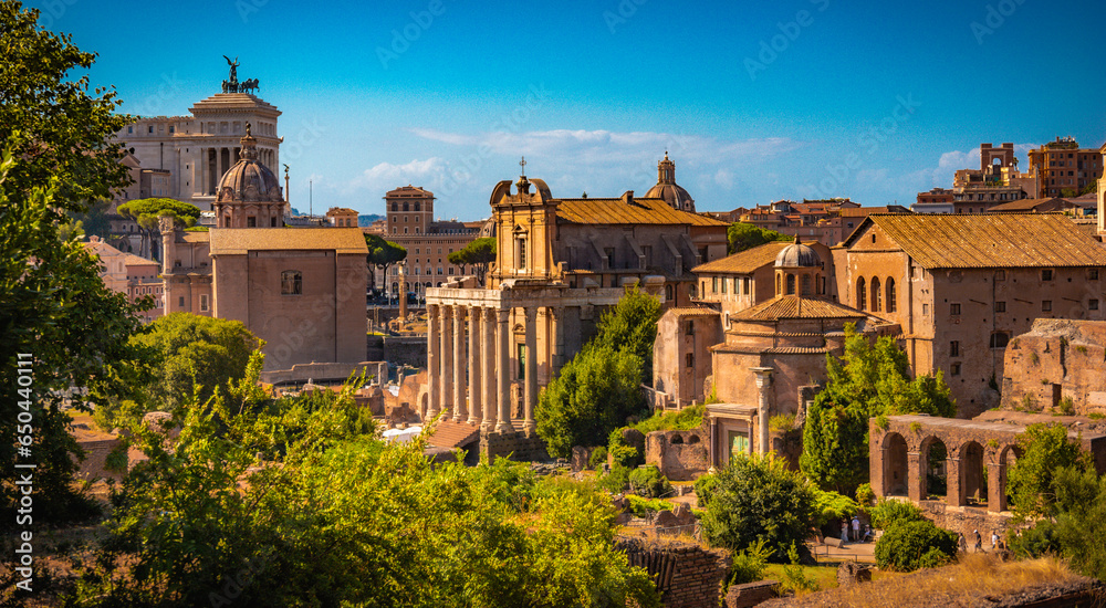 Overlook of Ancient Roman Forum in Rome Italy