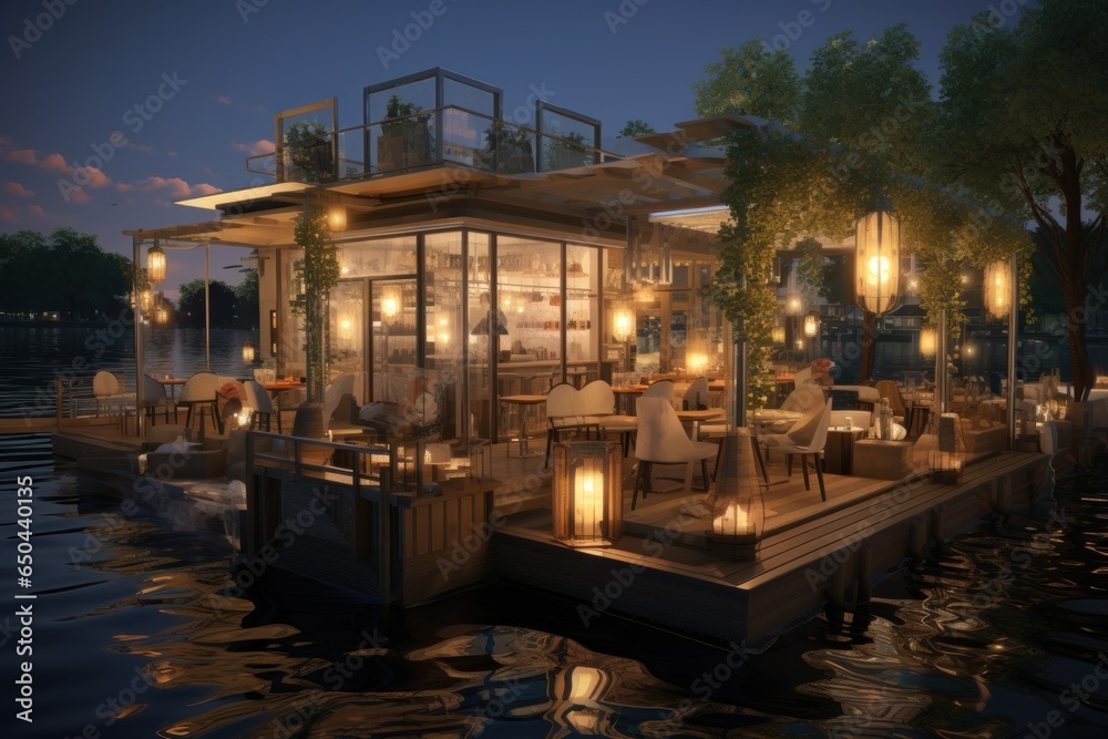 Lake Serenity Unleashed: 8K Photorealism in Floating Cafe

