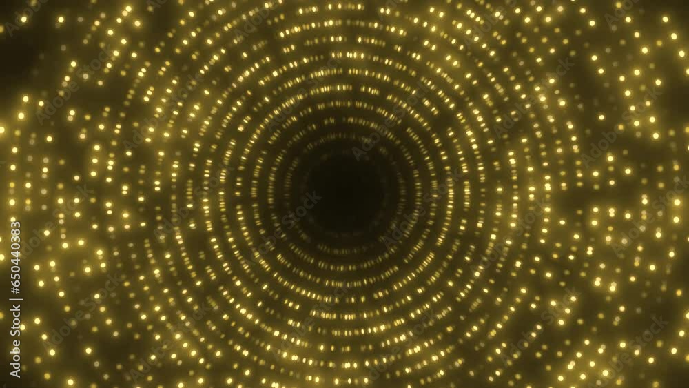 golden waves motion abstract of particles gold dust with stars on black background. wave background gold movement, seamless loop in 4k resolution.	