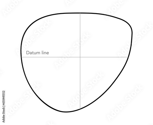 Datum system of Measurement of lens glasses Eye frame fashion accessory technical illustration. Sunglass style, flat spectacles eyeglasses sketch style outline isolated on white background