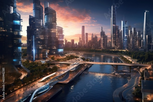 Futuristic Twilight: Hyper-Realistic 8K Eco-Skyscraper Vision 