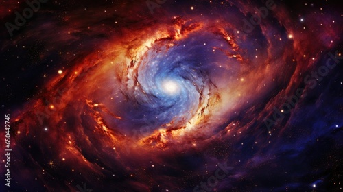 In the depths of sprawling galaxies, a captivating celestial vortex engulfs the eye, revealing a mesmerizing sight of swirling gas and stars, composing a stunning rendition of galactic Mod3f