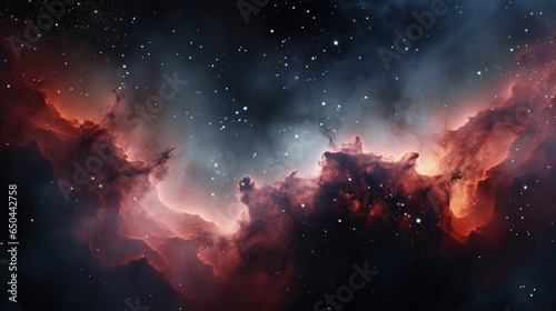 This image showcases a celestial nursery where new stars are taking shape. Silhouetted against a resplendent cloud of interstellar gas and dust, these stellar cradles emit a soft, Mod3f
