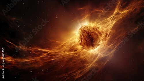 A captivating ilration capturing the birth of a star, as plumes of golden gas and dust swirl and converge, gradually condensing into a luminous orb amidst the dark expanse of space. Mod3f photo