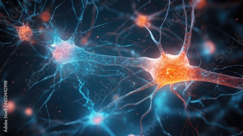 Magnified snapshot unveiling the specialized junctions between nerve cells, vividly capturing the vibrant transmission of chemical neurotransmitters across neuronal synapses. Mod3f