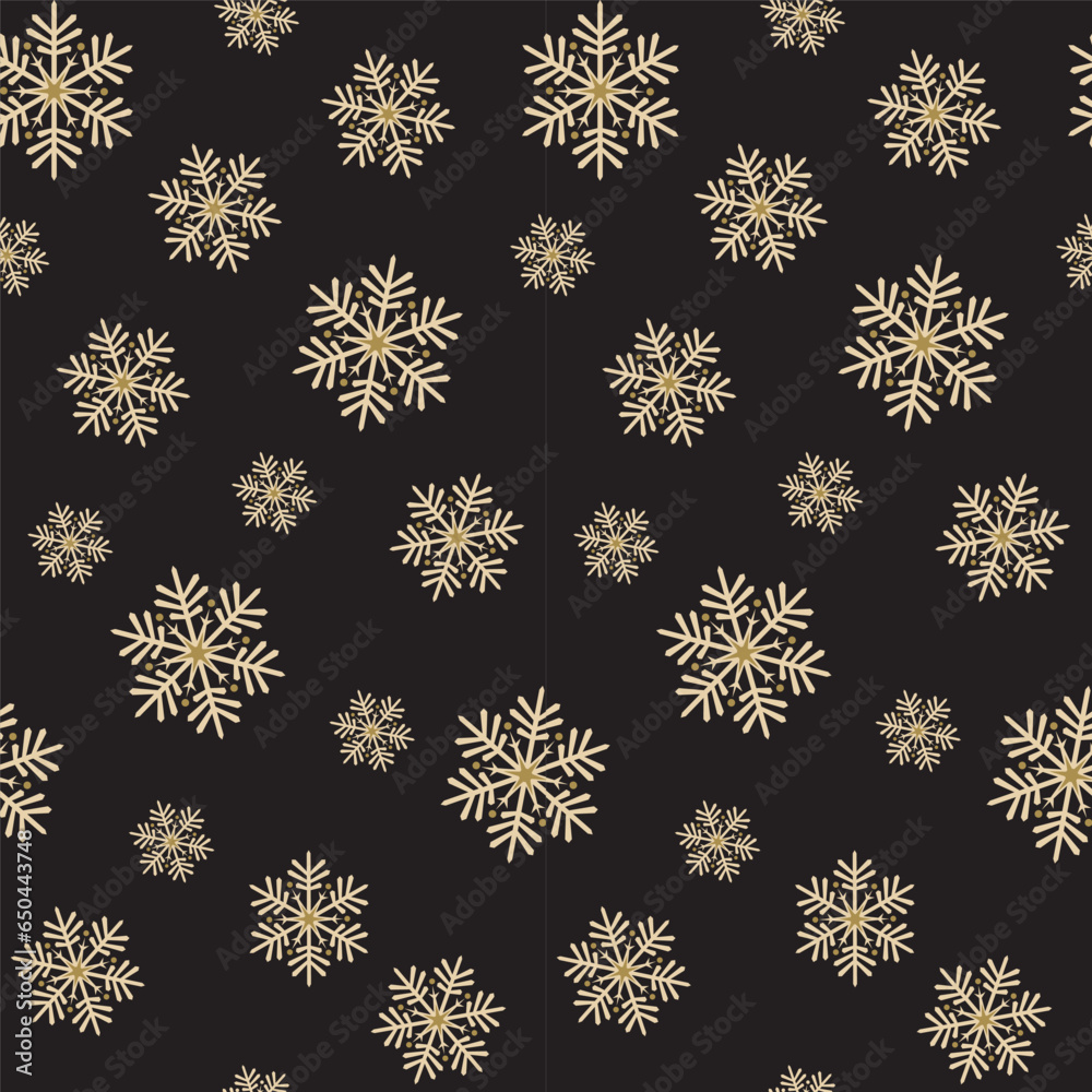 Seamless Christmas Gold Snowflakes Pattern On Black Background