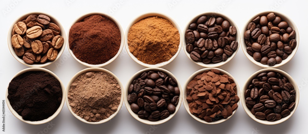 Coffee beans and grinds on white background Coffee beans and grinds on white background