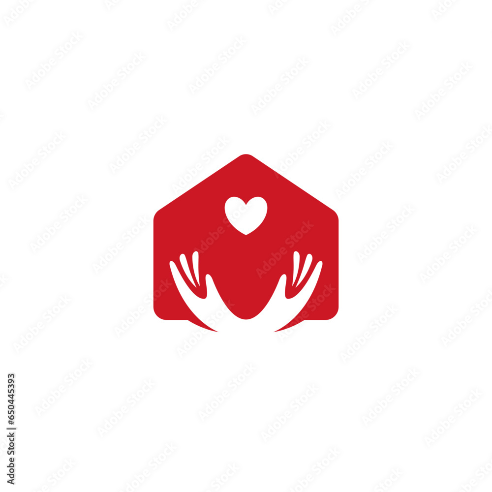 Charity house logo design with house symbol and love care hands Charity house logo design with house symbol and love care hands