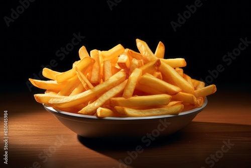 Appetizing french fries. Background with selective focus and copy space