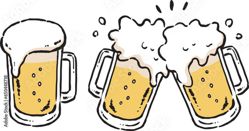 ジョッキに注がれたビール　乾杯　手描きイラスト