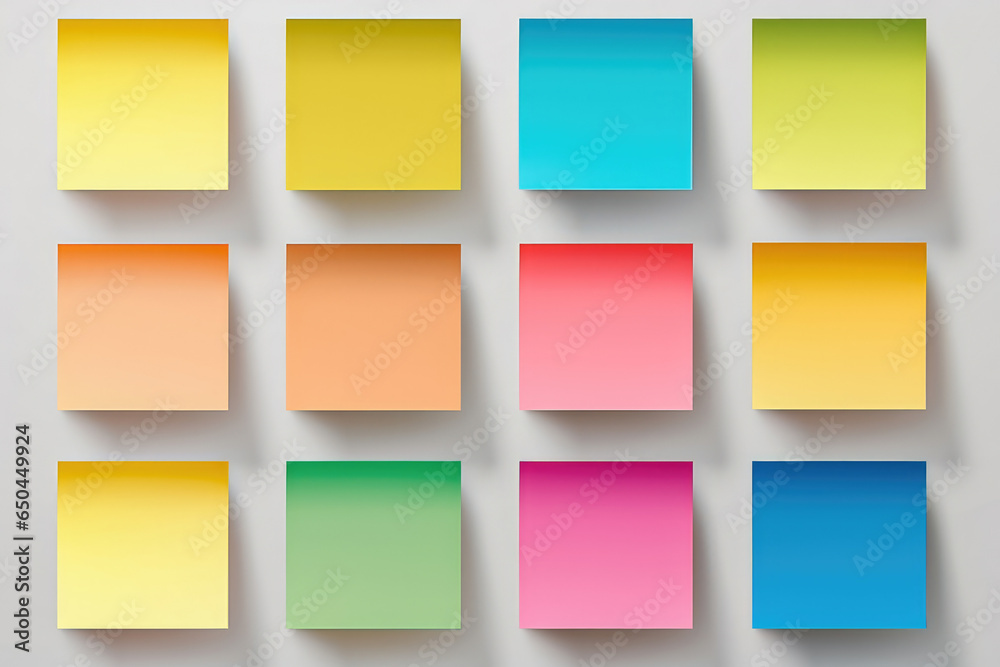 Multicolor empty sticky notes isolated on white background