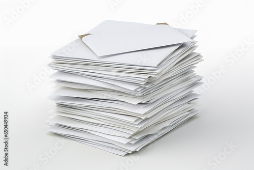 Large pile of unopened letters waiting to be send, on a white background