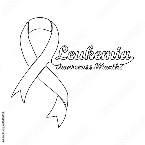 One continuous line drawing of leukemia awareness month with white background. Awareness ribbon design in simple linear style. healthcare and medical design concept vector illustration.
