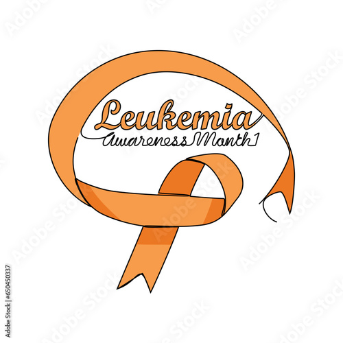 One continuous line drawing of leukemia awareness month with white background. Awareness ribbon design in simple linear style. healthcare and medical design concept vector illustration.