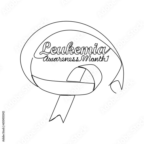 One continuous line drawing of leukemia awareness month with white background. Awareness ribbon design in simple linear style. healthcare and medical design concept vector illustration.