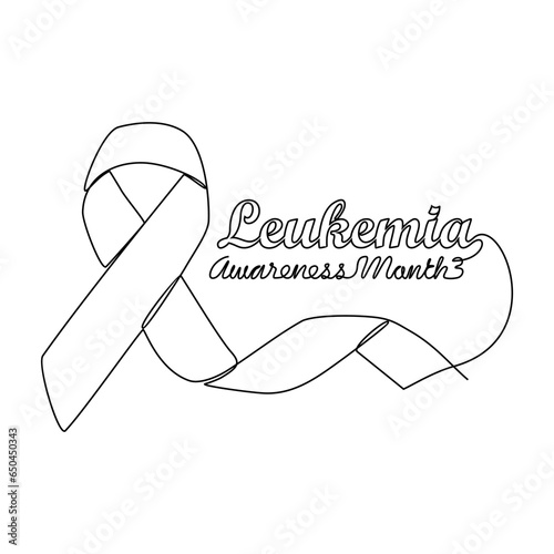One continuous line drawing of leukemia awareness month with white background. Awareness ribbon design in simple linear style. healthcare and medical design concept vector illustration.