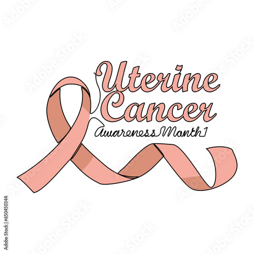 One continuous line drawing of uterine cancer awareness month with white background. Awareness ribbon design in simple linear style. healthcare and medical design concept vector illustration.